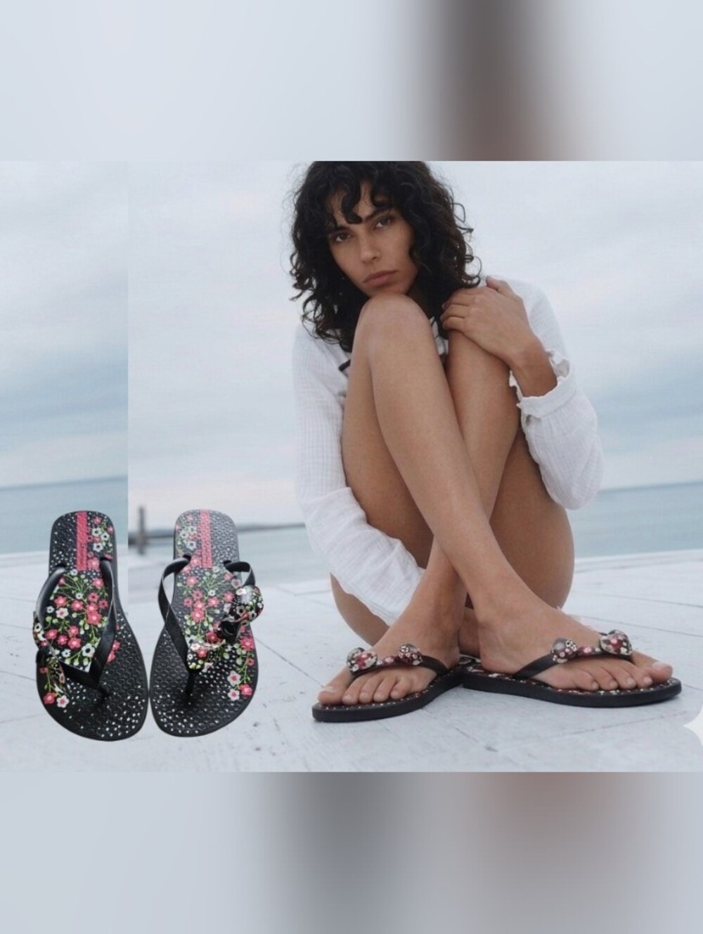 Ipanema Black Floral Bow Sandals with Pink and White Accents